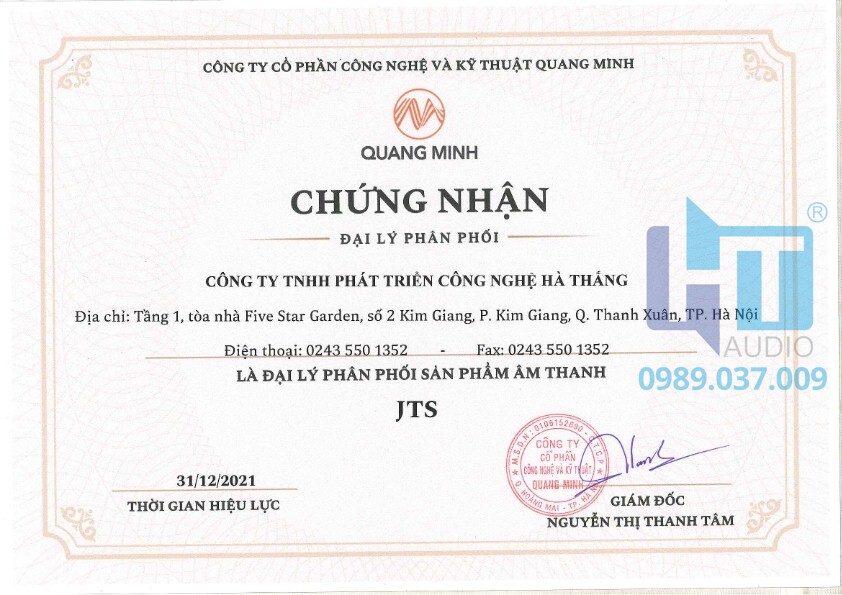 Chứng nhận dại lý JTS Hà Thắng