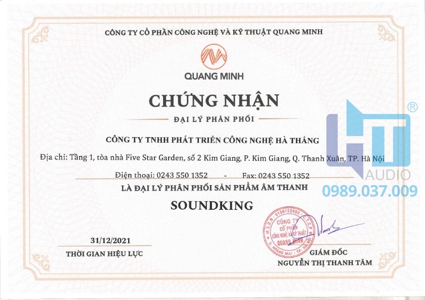 Chứng nhận dại lý hà Thắng SOUNDKING